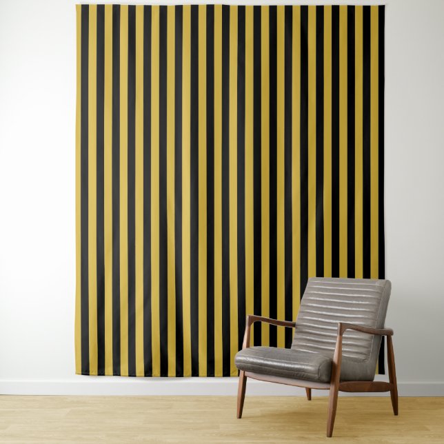 Tenture Metallic Gold and Black Stripe Decorative Tapestry (En situation)