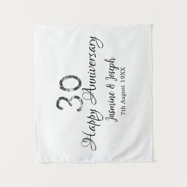 Tenture Métallisé argent 30e Joyeux anniversaire ajoutez n (Devant)