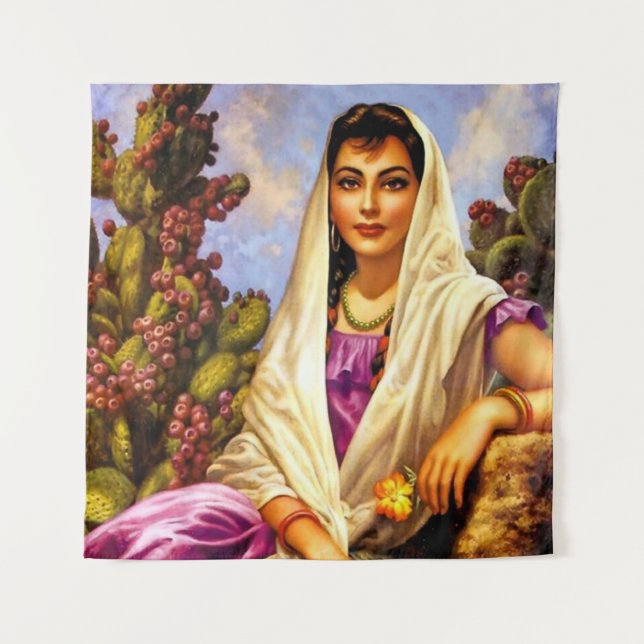 Tenture Mexicaine Calendrier de beauté fille avec châle de (Devant)