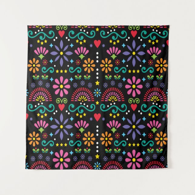Tenture Mexican folk art seamless pattern, colorful design (Devant)