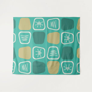 Tenture Mi-siècle Moderne Carré Étendu Turquoise
