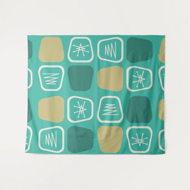 Tenture Mi-siècle Moderne Carré Étendu Turquoise (Devant (Horizontal))