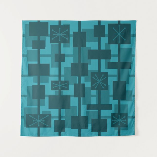 Tenture Mi-siècle moderne géométrique Turquoise (Devant)
