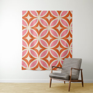 Tenture Mi-siècle moderne motif géométrique rose orange