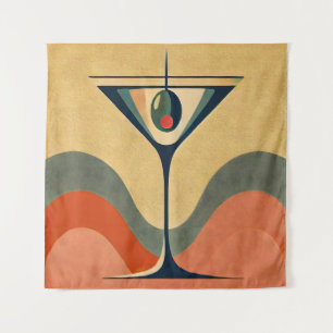 Tenture Mi-siècle Moderne "vague de martini à l'olive pime