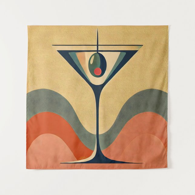 Tenture Mi-siècle Moderne "vague de martini à l'olive pime (Devant)