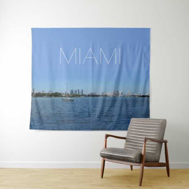 Tenture Miami Skyline avec votre texte (En situation (horizontale))