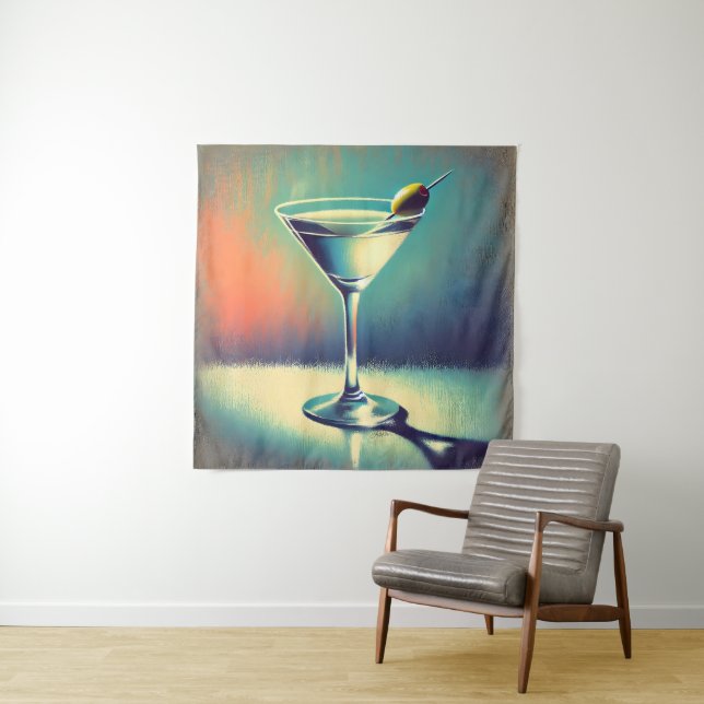 Tenture Mid Century I Love The Blues Martini Art (En situation)