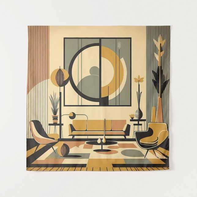 Tenture Mid Century Interior Design Autumn Hues Livingroom (Devant)