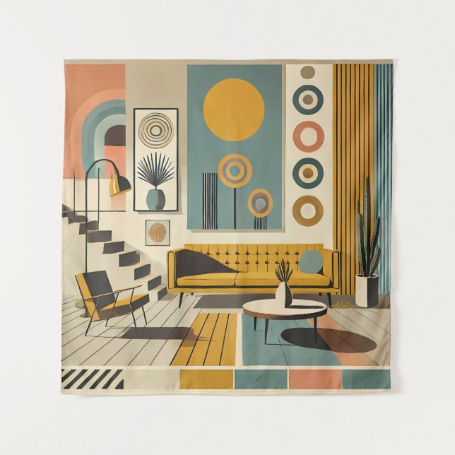 Tenture Mid Century Interior Design Desert Livingroom (Devant)