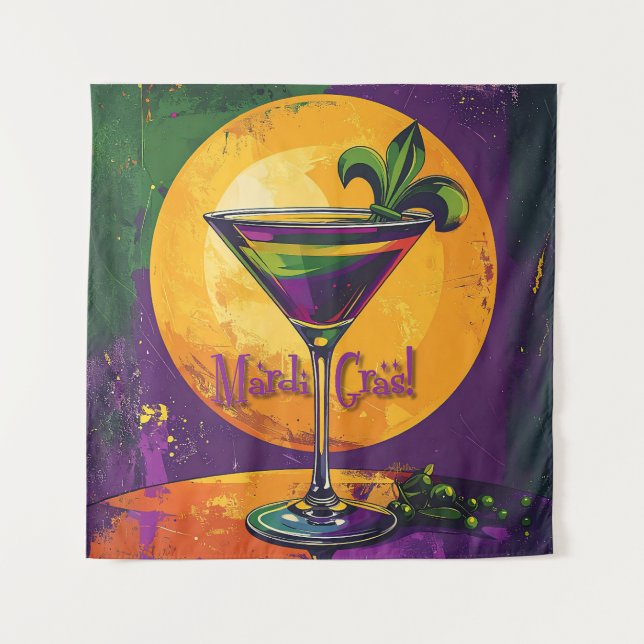 Tenture Mid Century Mardi Gras Sunset Fleur De Lis Martini (Devant)