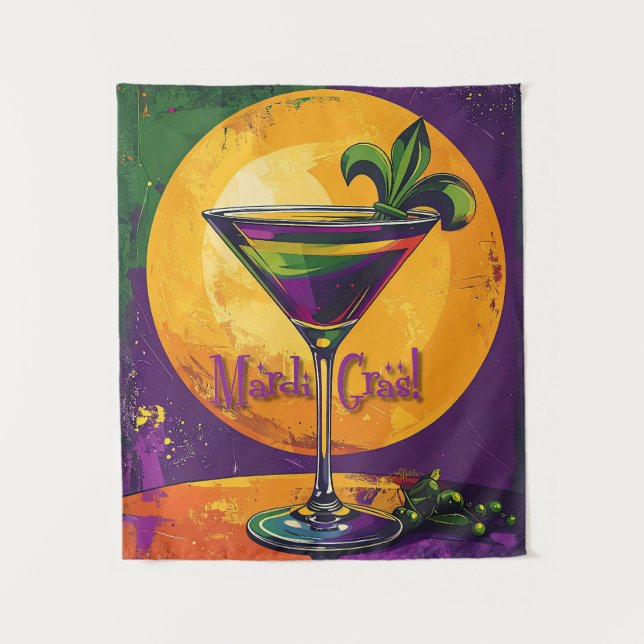 Tenture Mid Century Mardi Gras Sunset Fleur De Lis Martini (Devant)
