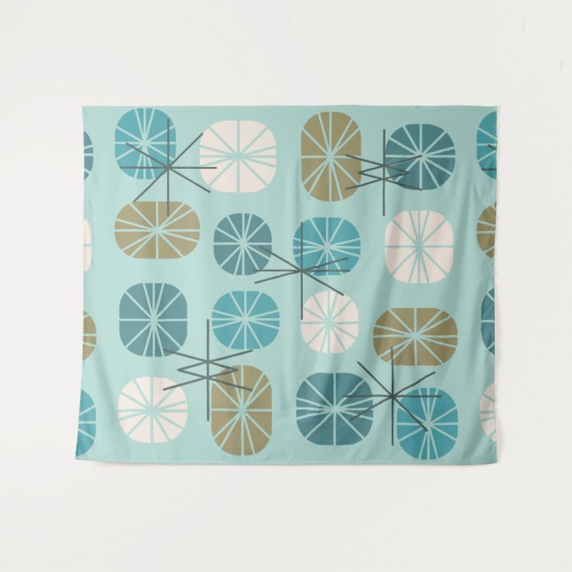 Tenture Midcentury Pattern Oblongs Aquamarine Gold (Devant (Horizontal))