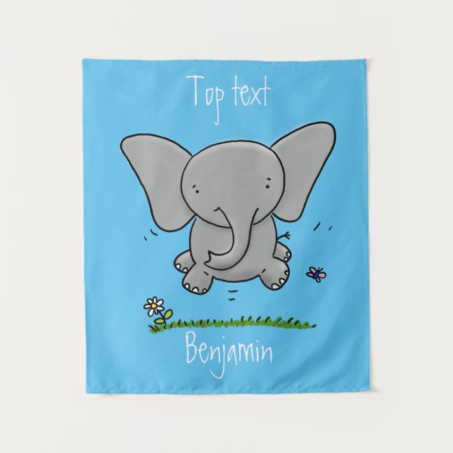 Tenture Mignon bébé éléphant adorable illustration de dess (Devant)