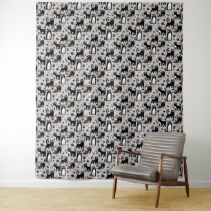 Tenture Mignon motif sans couture de chat noir sur fond gr