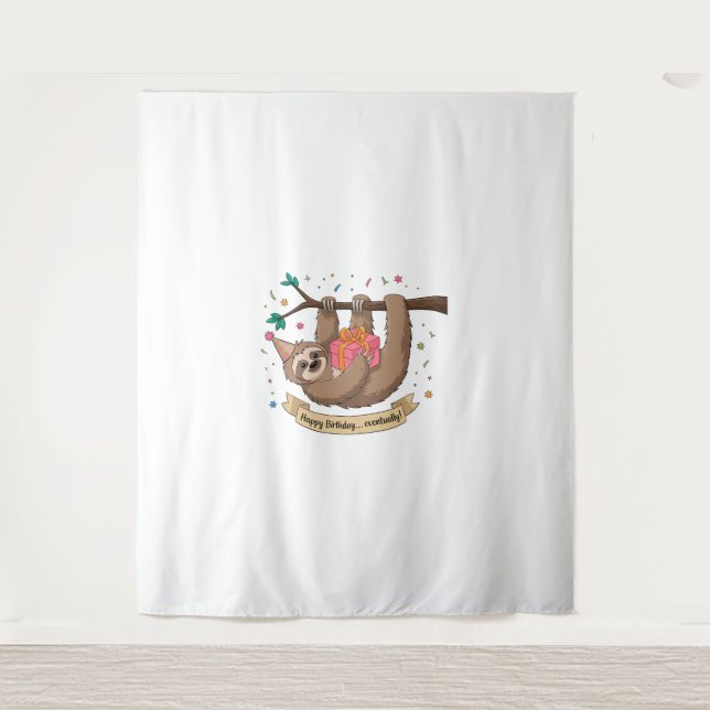 Tenture Mignon Paresseux Drôle Bon Anniversaire (Devant)