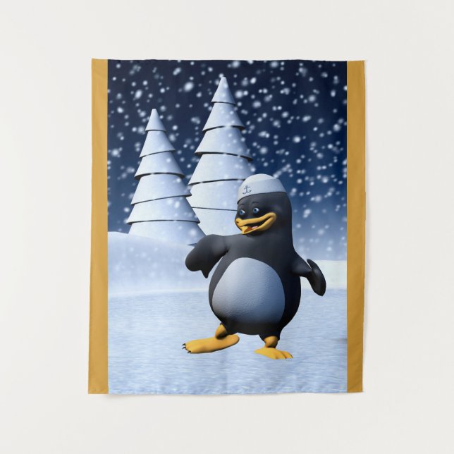 Tenture Mignon pingouin marin d'hiver Art de vacances enne (Devant)