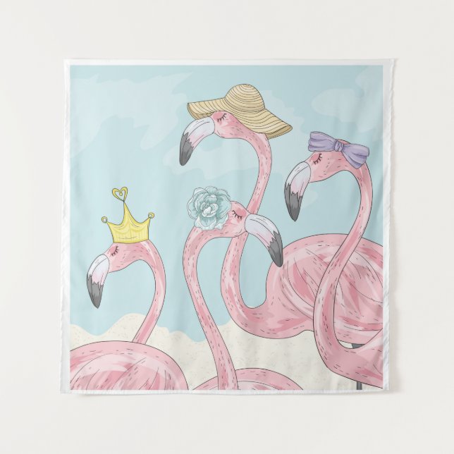 Tenture Mignonne arrière - plan aux flamants roses. Arrièr (Devant)