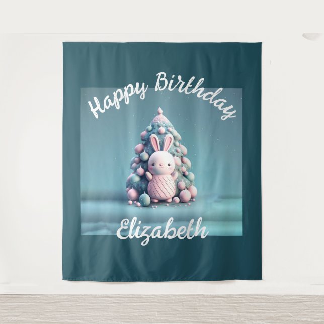 Tenture Mignonne, drôle, lapin, style kawaii (Devant)