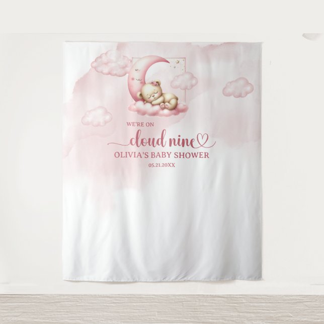 Tenture Mignonne nuage d'ours en peluche neuf fille rose (Devant)