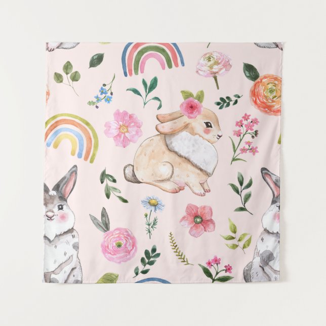 Tenture Mignons lapins de Pâques modèle floral (Devant)