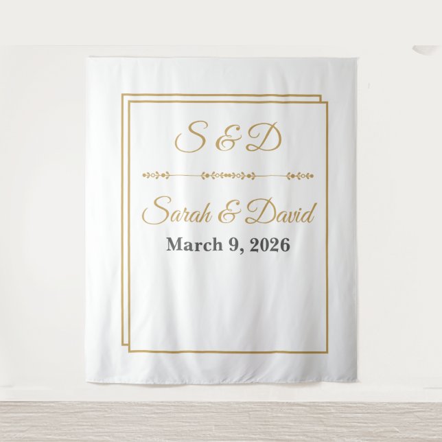 Tenture Mimimalist Gold Border Wedding Banner (Devant)
