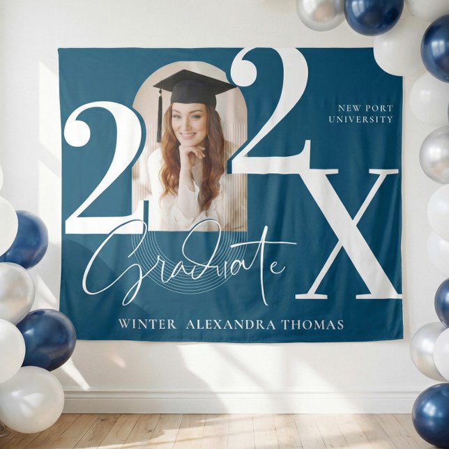 Tenture Minimal Bold Year Arch Grad Photo Graduation Blue (Minimal Bold Year Arch Grad Photo Graduation Blue Tapestry)