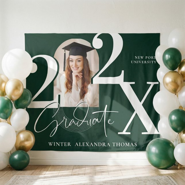 Tenture Minimal Bold Year Arch Grad Photo Graduation Green (Minimal Bold Year Arch Grad Photo Graduation Green Tapestry)