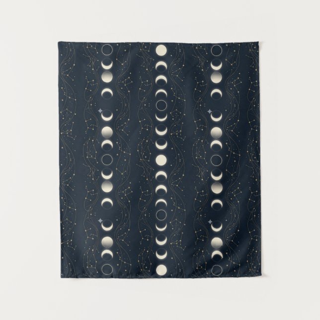 Tenture Minimalist Lunar Phases Pattern with Stars and Nig (Devant)
