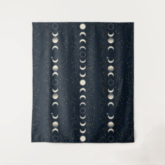 Tenture Minimalist Lunar Phases Pattern with Stars and Nig