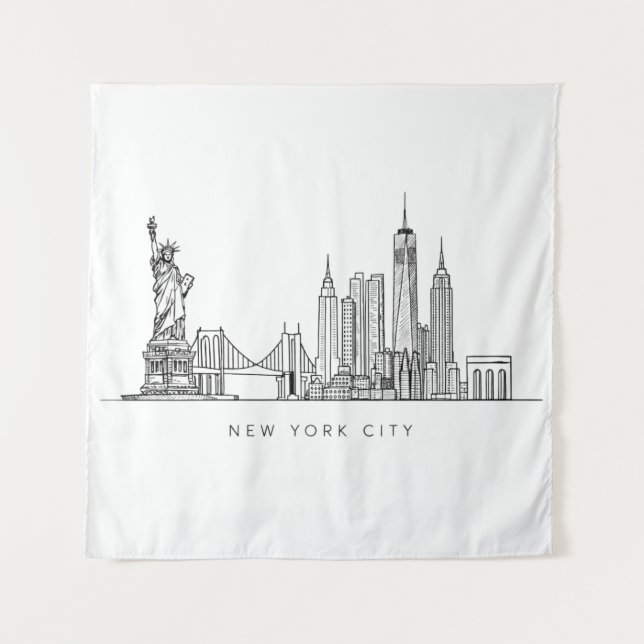 Tenture Minimalist New York City Skyline Line Art (Devant)
