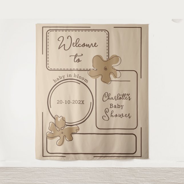 Tenture Minimalist Style Flower Notes Baby Shower Backdrop (Devant)