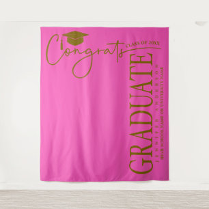 Tenture Minimaliste Rose Chaud & Or Félicitations Diplômé