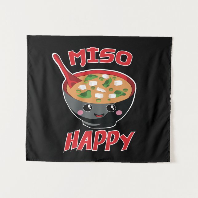 Tenture Miso Happy Funny Food Kawaii (Devant (Horizontal))