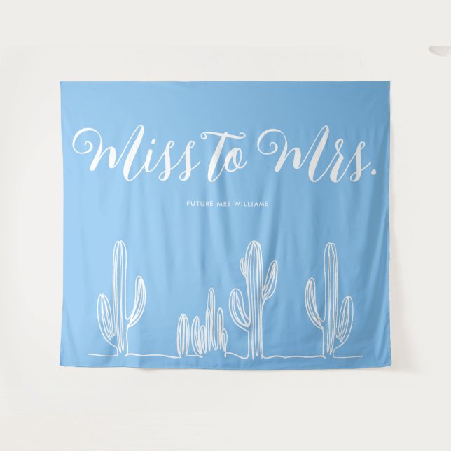 Tenture Mlle à Mme Modern Boho Cactus Blue Bachelorette (Devant (Horizontal))