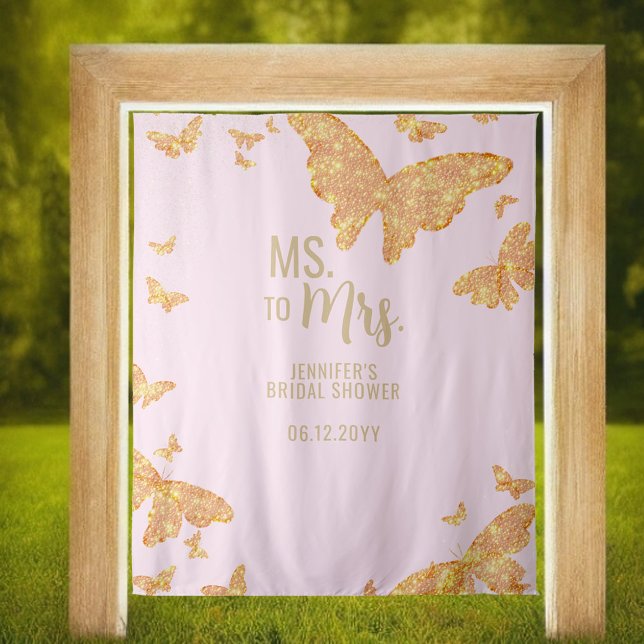 Tenture Mme Boho Gold Butterfly Pink Bridal Contexte (Créateur téléchargé)
