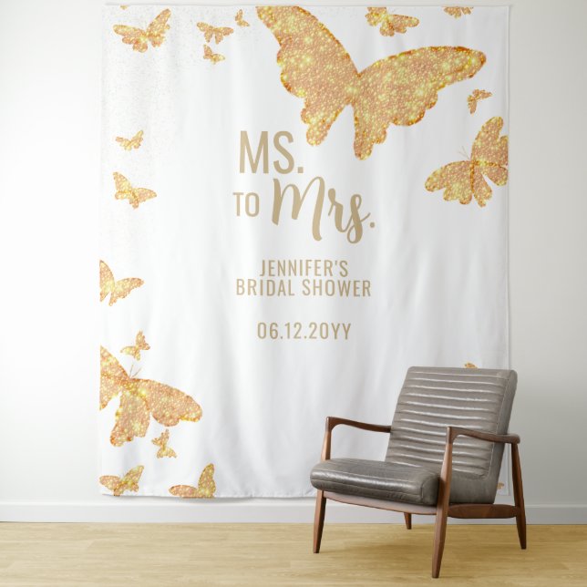Tenture Mme Boho Gold Butterfly White Bridal Contexte (En situation)