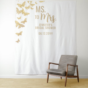 Tenture Mme Mme Gold Butterflies Chic White Bridal Arrière