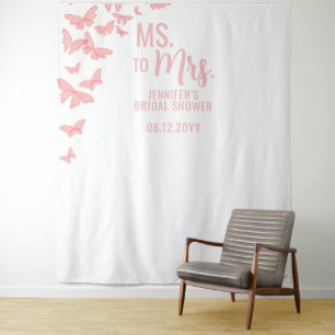 Tenture Mme Pink Butterfly Chic White Bridal Arrière-plan