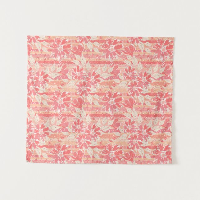 Tenture Modèle floral dans les teintes pêche à la mode (Devant (Horizontal))