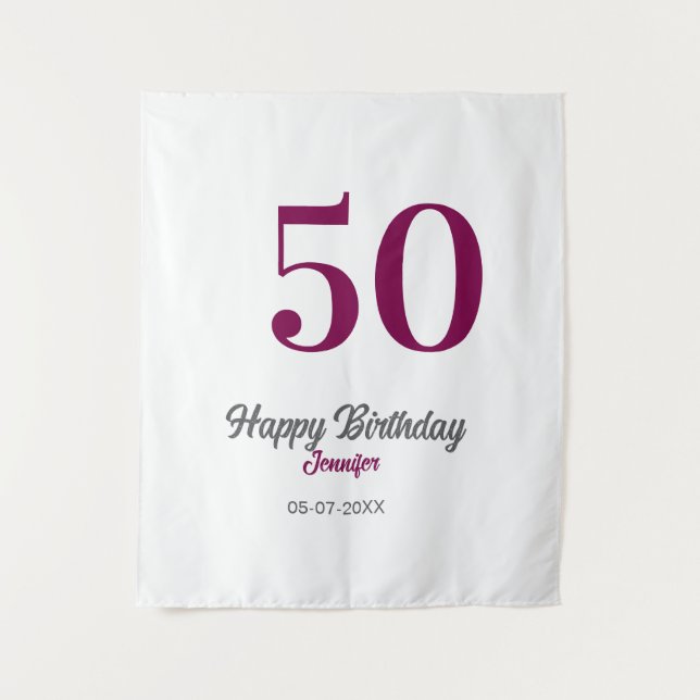 Tenture modèle mauve 50e anniversaire nom date année  (Devant)