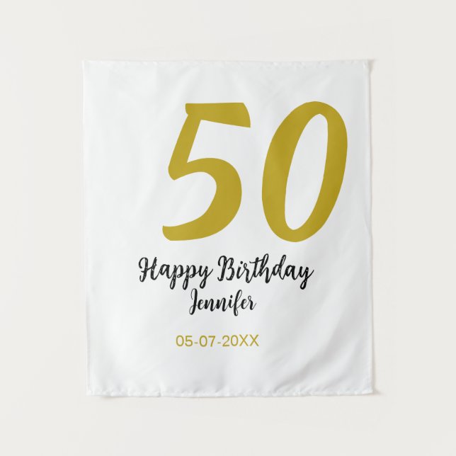 Tenture modèle noir 50e anniversaire ajouter nom date anné (Devant)