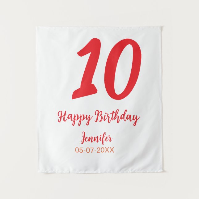 Tenture modèle rouge date nom année anniversaire 10 ans  (Devant)