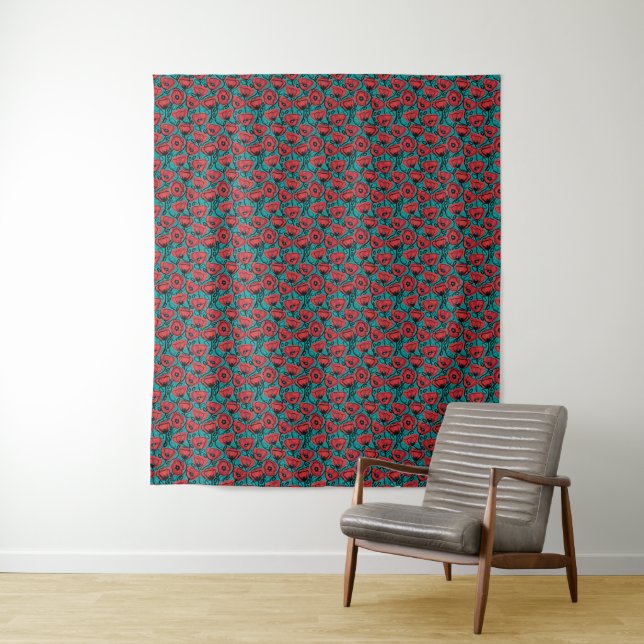 Tenture Modern Abstract Red Poppy Floral Pattern (En situation)