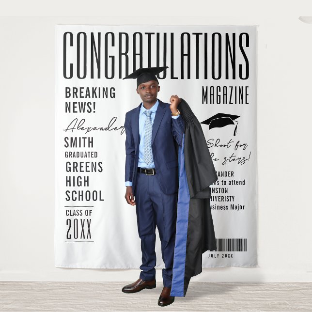 Tenture Modern Black And White Magazine Cover Grad Party (Créateur téléchargé)