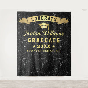 Tenture Modern Black Sparkle Graduation Photo Backdrop