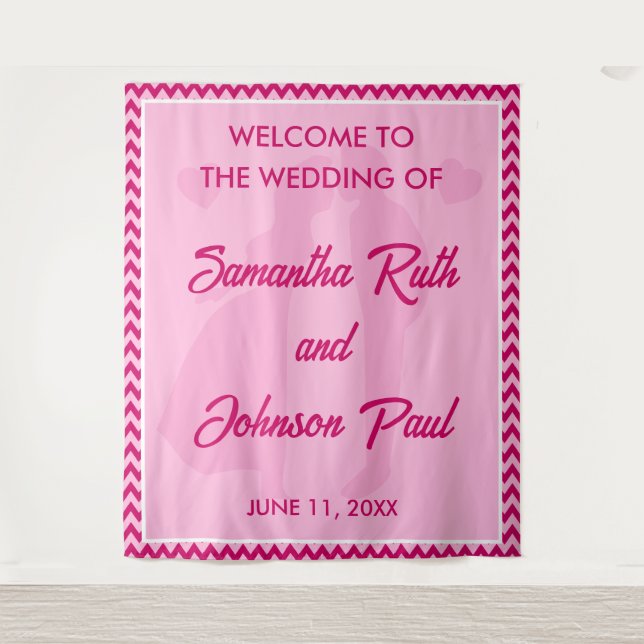 Tenture Modern Blush Pink Chevron Wedding Welcome Backdrop (Devant)