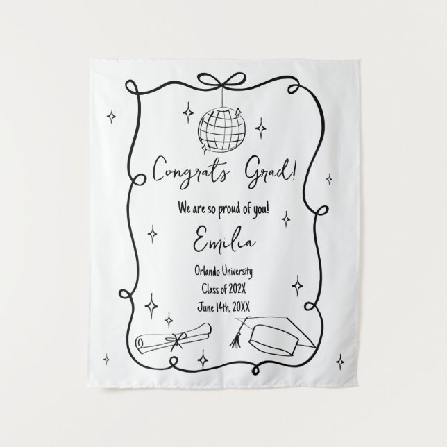 Tenture Modern doodle Graduation Welcome Sign (Devant)