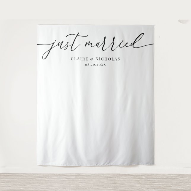 Tenture Modern Elegant Just Married Wedding Photo Backdrop (Devant)