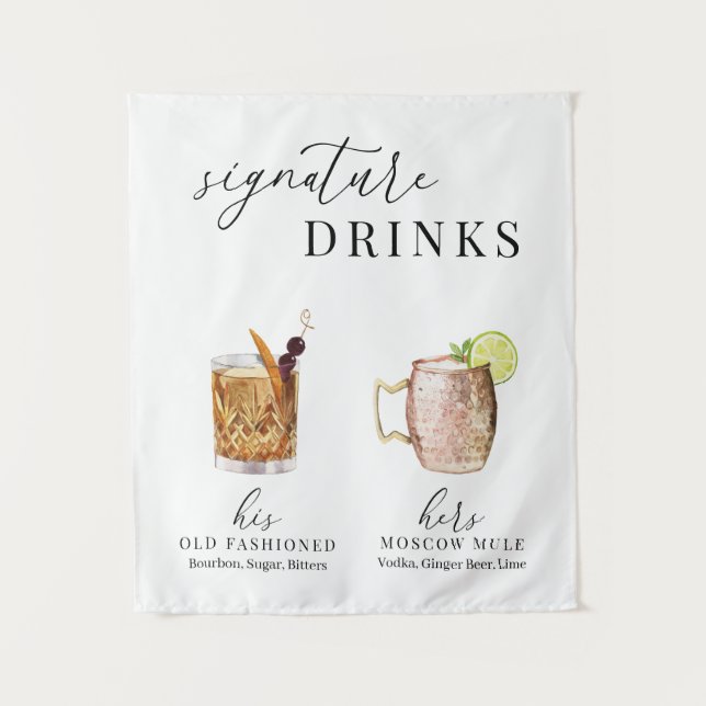 Tenture Modern Elegant Watercolor Signature Drinks Sign (Devant)